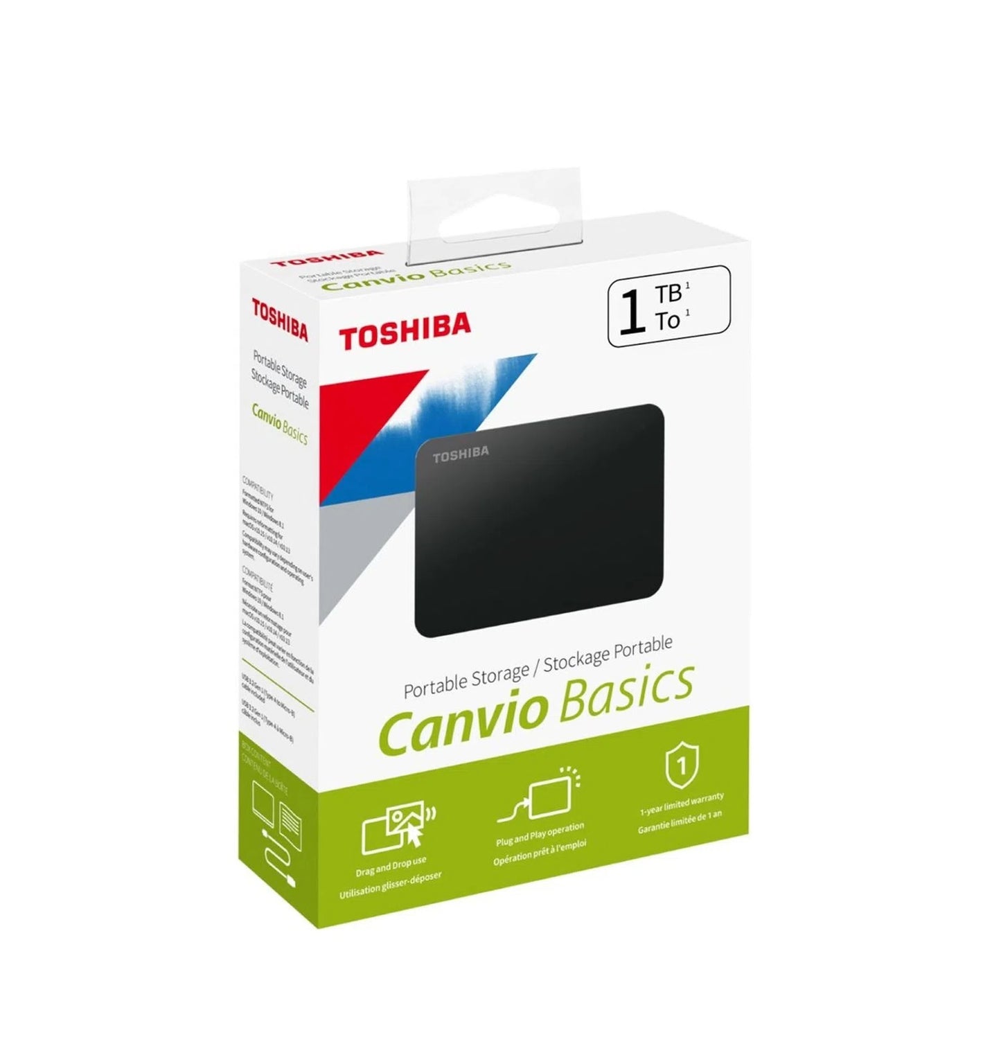 Disco duro externo Toshiba Canvio Basics 1 TB, USB 3.0, 2.5", Negro